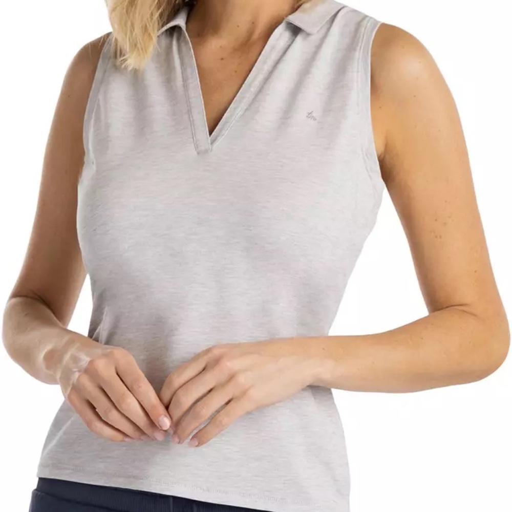 TravisMathew Majorca Sleeveless Polo - size L Heather Light Grey